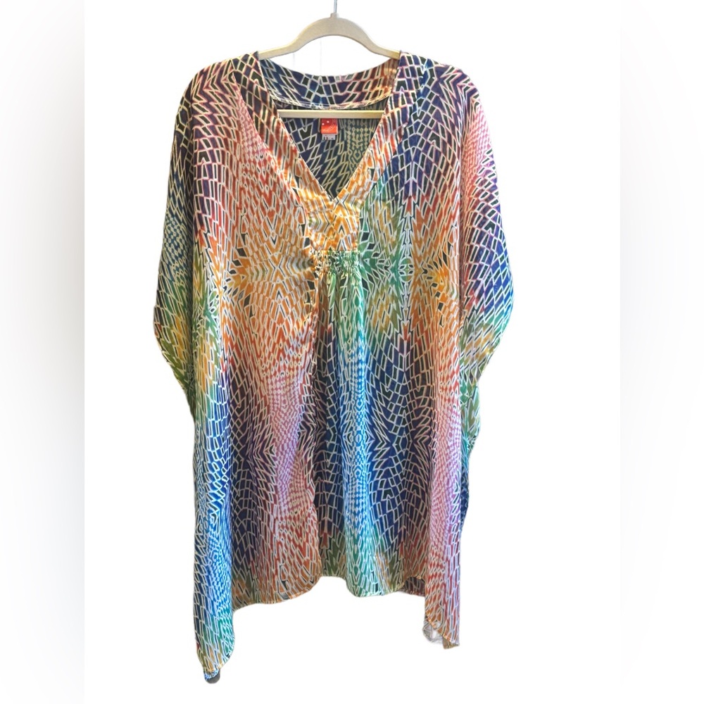 Red Carter Anthropologie Rainbow Geometric Boho Beach Coverup 💙 - Picture 2 of 7